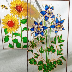 Forget-me-nots Stained Glass Painting Sun Catcher. Colorful Window Hanging. Wedding Flower Gift. Blue Wildflower Window Decor. Aquilegia image 10