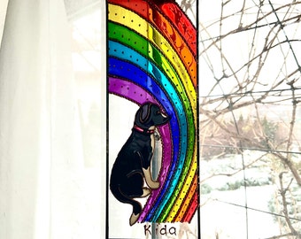 Personalized Pet Memorial Keepsake. Custom Rainbow Dog Memorial. Rainbow Cat Memorial. Pet loss Sun catcher. Hand Painted Stained Glass.