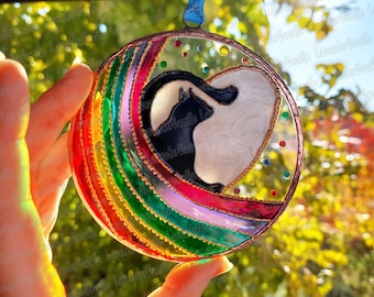 Custom Cat Memorial Suncatcher: Hand-Painted Stained Glass Keepsake