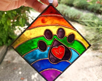 Custom Paw Print Suncatcher: Rainbow Bridge Pet Memorial