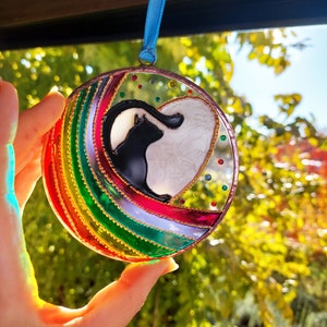 Rainbow Heart Paw Print Sun catcher. Hand Painted. Personalized Rainbow Bridge Pet memorial. Pet Loss Memorial Gift.