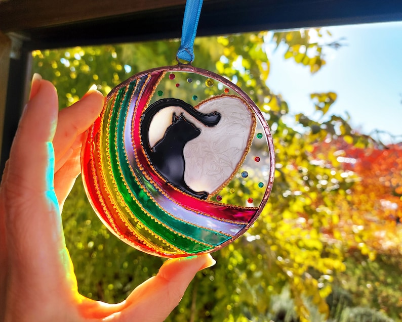 Rainbow Heart Paw Print Sun catcher. Hand Painted. Personalized Rainbow Bridge Pet memorial. Pet Loss Memorial Gift.