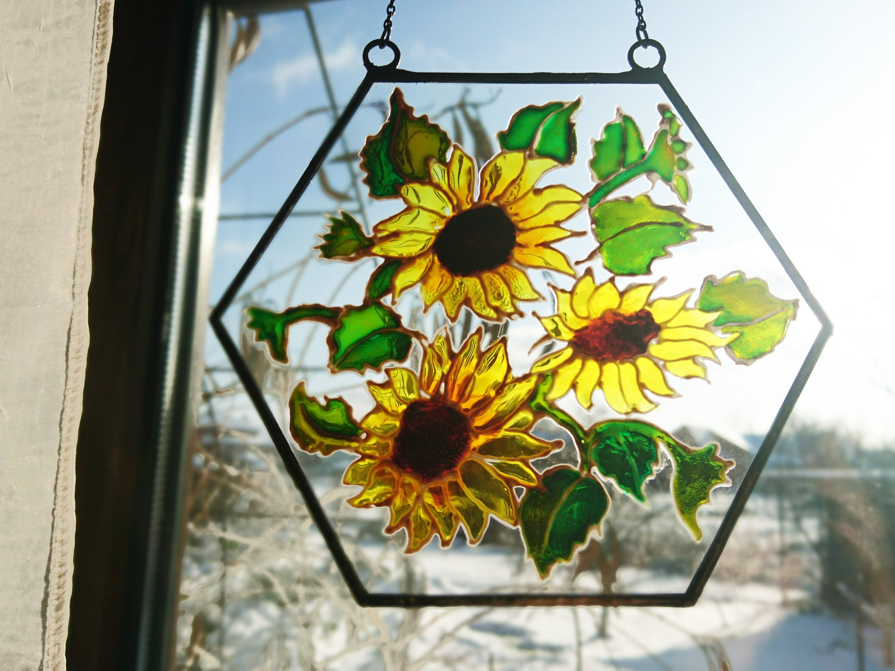 Sunflowers Suncatcher. HandPainting on glass. Glass Etsy
