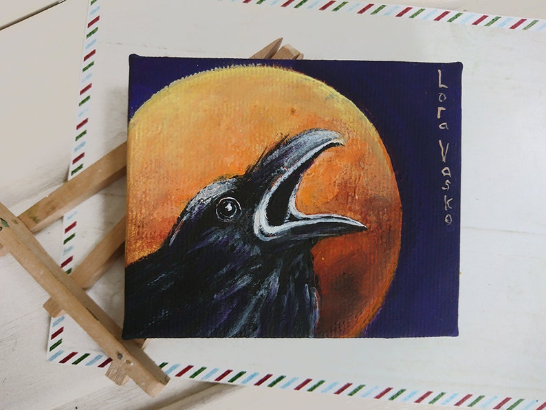 Black Raven and Moon Original painting Indian Animal totem Wiccan Symbol ACEO art Goth Raven decor. Dark Crow and moon gothic decor Painting Acrylic Black Raven and Moon Original painting Indian Animal totem Wiccan Symbol ACEO art Goth Raven decor. Dark Crow and moon gothic decor Painting Acrylic