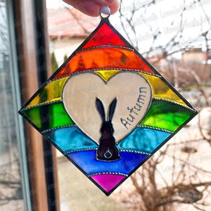 Personalized Rabbit Memorial Gift. Rabbit Suncatcher. Sympathy Gift for Rabbit Lovers. Rabbit Memorial Frame. Hand Painted stained glass.