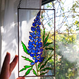 Forget-me-nots Stained Glass Painting Sun Catcher. Colorful Window Hanging. Wedding Flower Gift. Blue Wildflower Window Decor. Aquilegia image 9