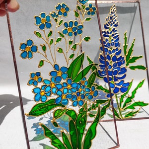 Forget-me-nots Stained Glass Painting Sun Catcher. Colorful Window Hanging. Wedding Flower Gift. Blue Wildflower Window Decor. Aquilegia image 7