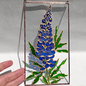 Forget-me-nots Stained Glass Painting Sun Catcher. Colorful Window Hanging. Wedding Flower Gift. Blue Wildflower Window Decor. Aquilegia Bluebonnet