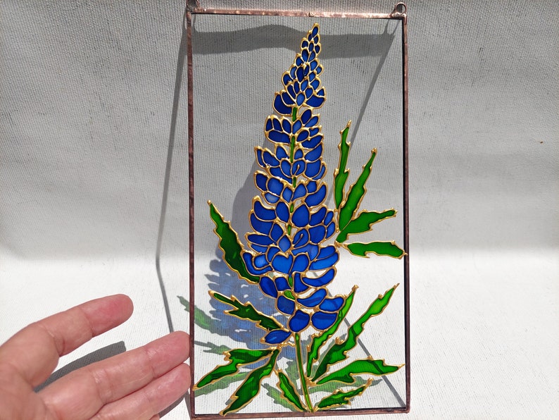 Forget-me-nots Stained Glass Painting Sun Catcher. Colorful Window Hanging. Wedding Flower Gift. Blue Wildflower Window Decor. Aquilegia Bluebonnet