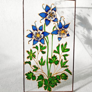 Forget-me-nots Stained Glass Painting Sun Catcher. Colorful Window Hanging. Wedding Flower Gift. Blue Wildflower Window Decor. Aquilegia Aquilegia