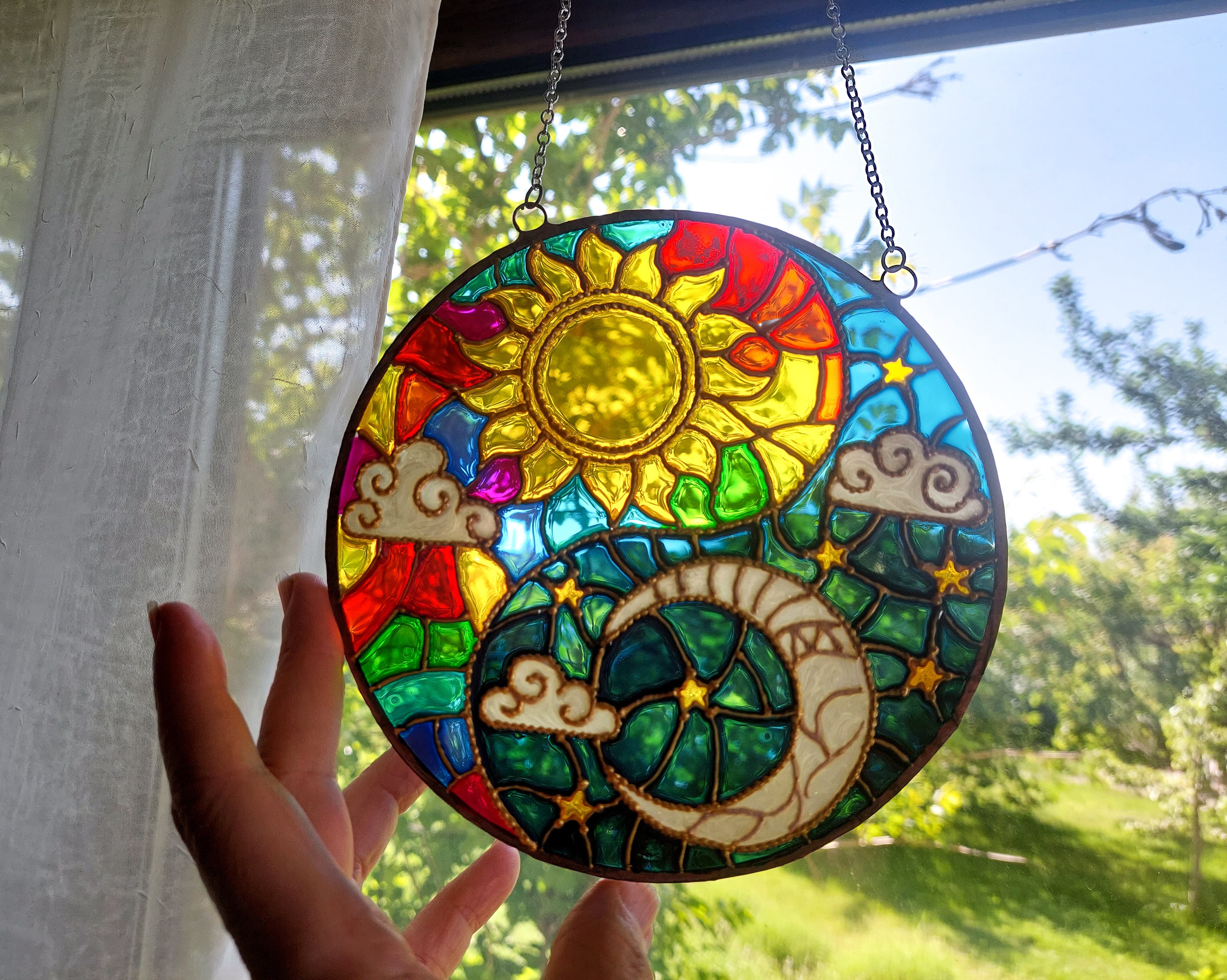 Beautiful Celestial Sun and Moon Stained Glass Stickers / Window Cling –  Caroline Joy Designs Studio