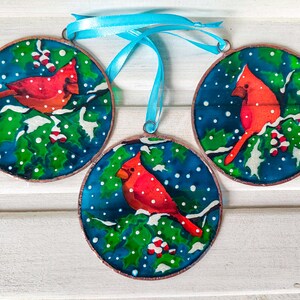 Unique Stained Glass Cardinal Sun catchers. Original Christmas Tree Decor. Personalized Christmas Ornament Set. Hand Painting Window Hanging SET