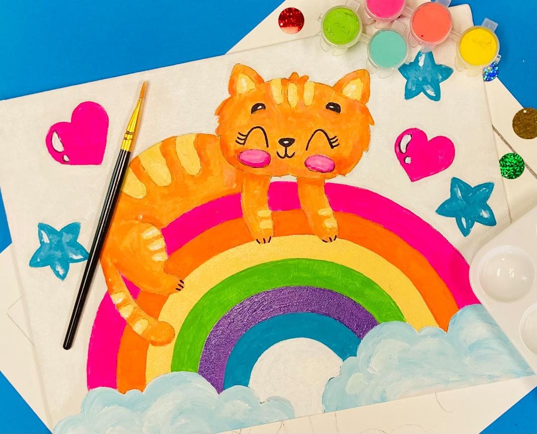 Kitty on Rainbow Canvas Painting Kit Etsy