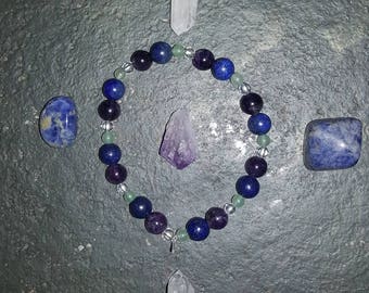 Higher Chakra bracelet. Aventurine, lapis lazuli, amethyst and clear quartz.