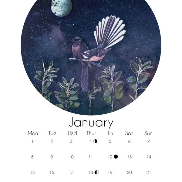 NZ Starry Night Birds DIGITAL calendar 2024 A4/A3
