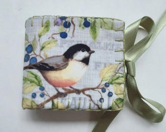 Small(3x3.25 in) Handmade Needle Book,Earring Holder,Jewelry Travel Book Bird in Green and Gray Colors