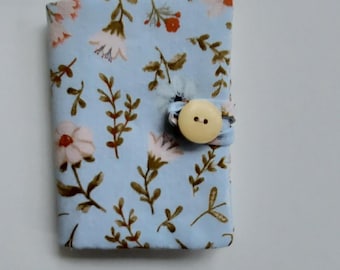 Needle Book/Earring Holder with Pocket in Pale Blue Floral Cotton