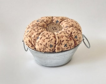 Pincushion, Metal Tub Tiny Floral Fabric