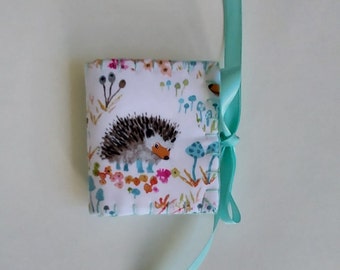 Small Handmade Hedgehog Needle Book in Blue