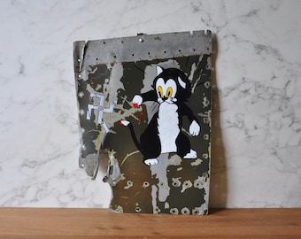 ww2 Hawker Hurricane aircraft  wing panel original camouflage paint and cat cartoon nose art