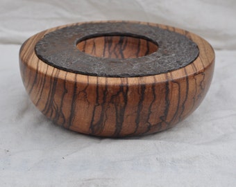 Bowl made from an Airspeed Horsa glider relic mounted in Zebrano wood