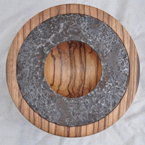 Bowl made from an Airspeed shops Horsa relic mounted in Zebrano wood