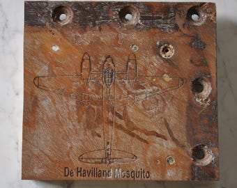 De Havilland Mosquito aircraft original wing panel piece etch with plane profile