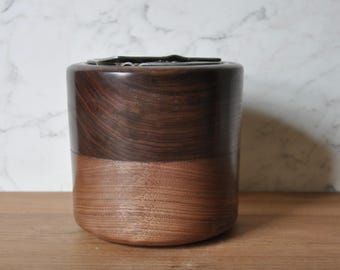Aircraft Fuel hatch mounted in walnut wood bowl