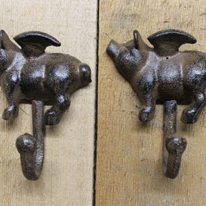 Cast Iron Flying Pig Wall Hooks (Pair) Free Shipping