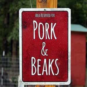 Pork & Beaks Aluminum Pig and Chicken Sign