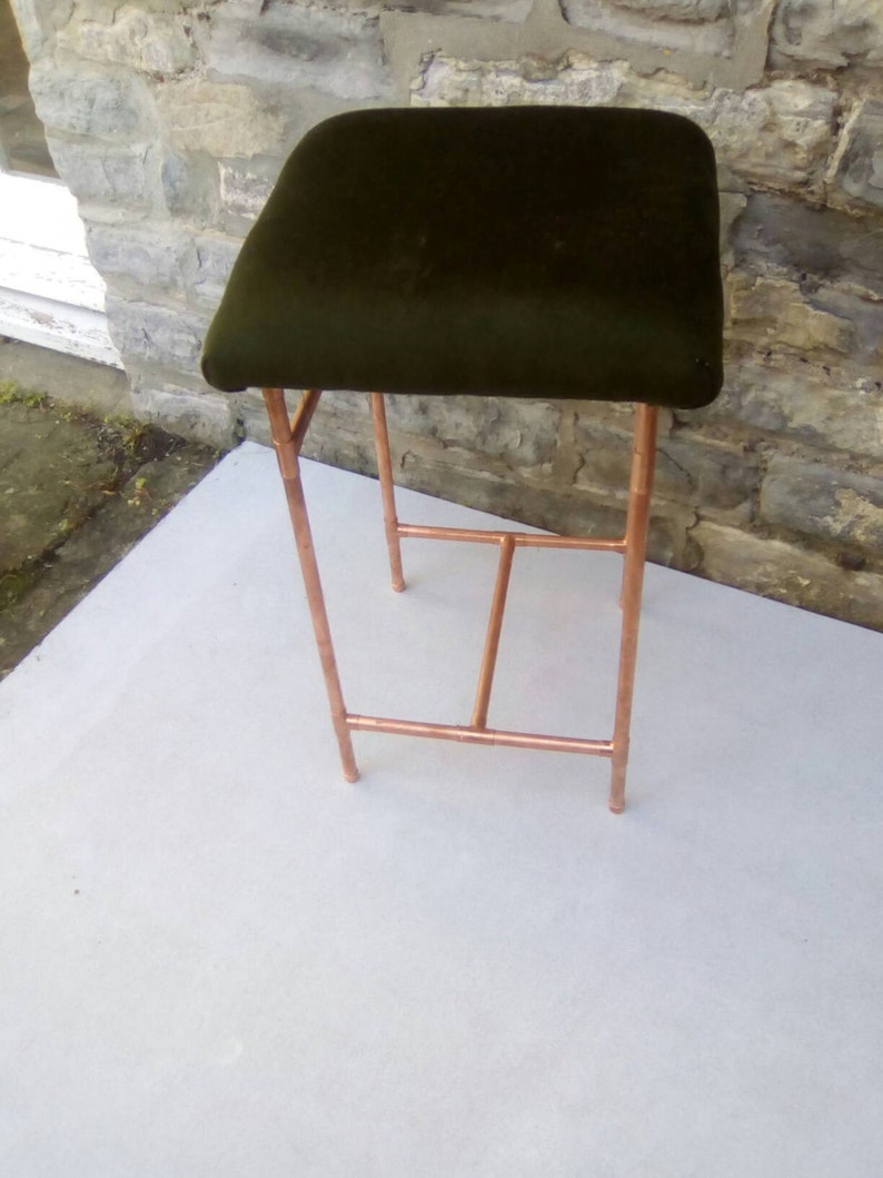 Retro copper and velvet stool image 3