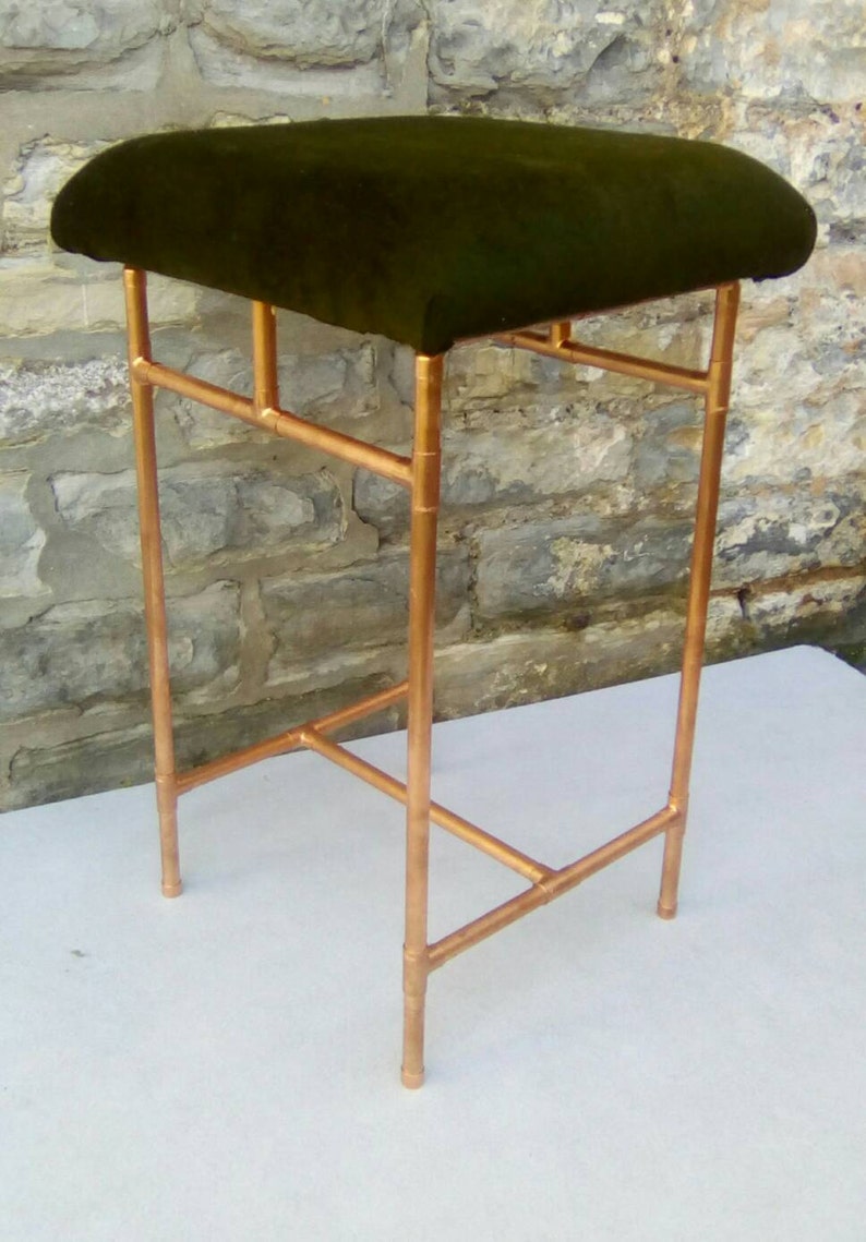 Retro copper and velvet stool image 2