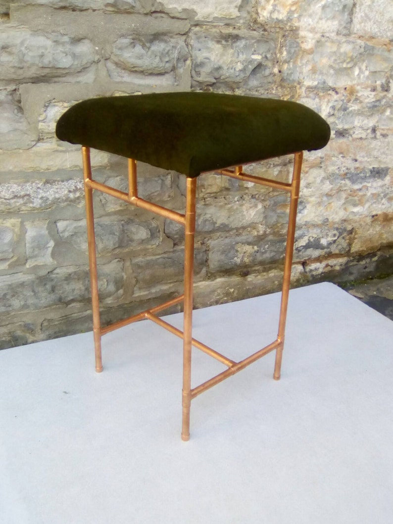 Retro copper and velvet stool image 1