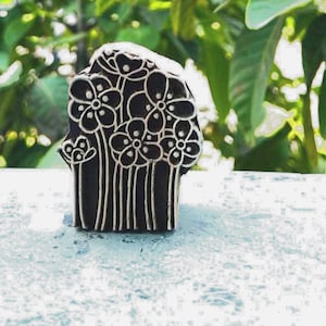 Hand Carved Rosewood Floral Block Stamp: Indian Textile Printing, 3 Inch