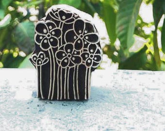 Hand Carved Rosewood Floral Block Stamp: Indian Textile Printing, 3 Inch