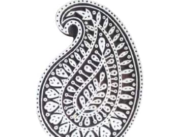 Hand Carved Paisley Flower Wood Block Stamp: Indian Textile Printing