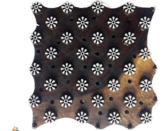 Hand Carved Rosewood Block Stamp: Indian Flower Motif (4x4 Inch)