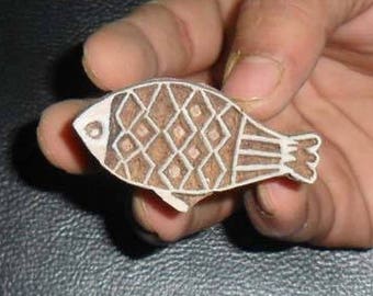 Wood Block Printing Hand Carved Indian Wood Textile Block Stamp Fish Motif