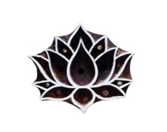 Hand Carved Lotus Flower Wood Block Stamp: Indian Textile Printing