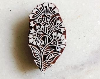 Hand Carved Floral Wood Block Stamp: Indian Textile Printing, 3 Inch