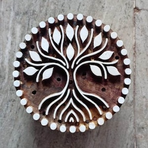 Impression de tampons en bois de bel arbre, motif d'arbre, tampon textile indien en bois sculpté à la main, motif arbre