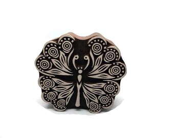 Hand Carved Butterfly Wood Stamp: Indian Textile Block (10 cm)