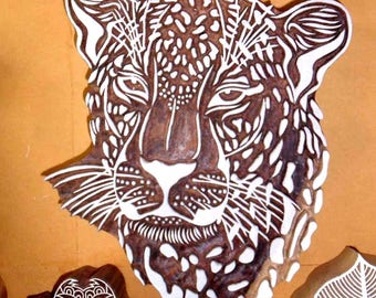 Wood Block Printing Hand Carved Indian Wood Textile Block Stamp Tiger  Motif