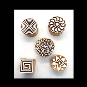 Indiase handgesneden houten stempel, aardewerk stempel textielstempel houtgesneden drukblok stof stempels set van 5 mandala
