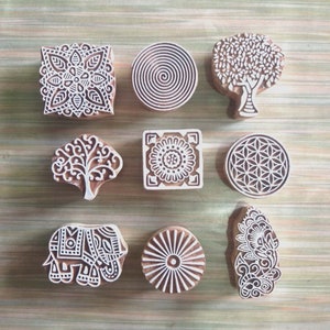 Lot de 9 tampons d'impression pour impression au henné, impression de tatouage, impression de tissu, impression à l'argile et décoration d'intérieur, lot de 9