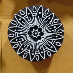 Tampon en bois, pochoir d'impression de fleurs indiennes, motif floral rond, traditionnel, henné, tampon textile en bois sculpté