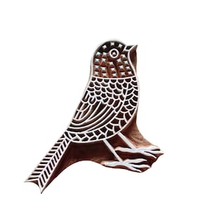 Belle sculpture indienne moineau, bloc d'impression en bois fait main