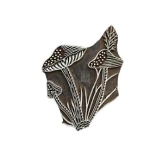 Mushroom Wood Block Stamp: Hand Carved Indian Textile Motif (6x4.5 Inch)