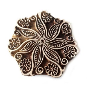 Hand Carved Indian Wood Block Stamp: Floral Textile Printing Art