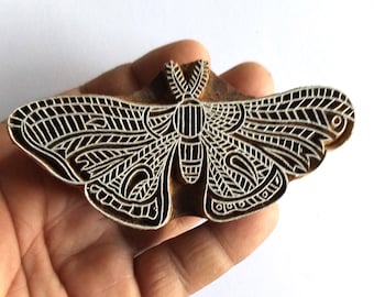Hand Carved Butterfly Wood Block Stamp: Indian Textile Printing (3x2 Inch)